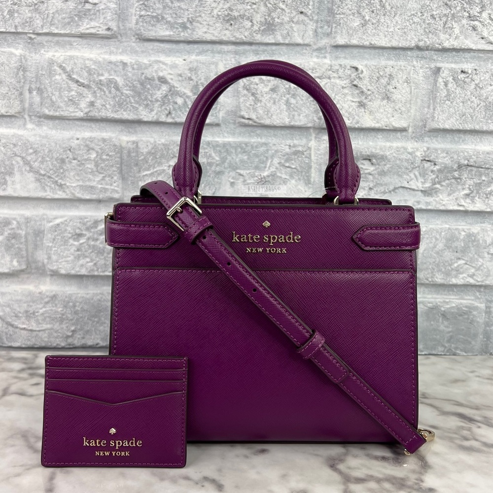 Kate Spade Staci Plum Pie Small Satchel Crossbody & Slim Card Holder Wallet